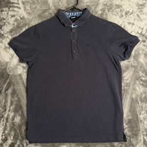 Diesel Polo Shirt Mens Large Black Blue Denim Trim Short Sleeve Logo